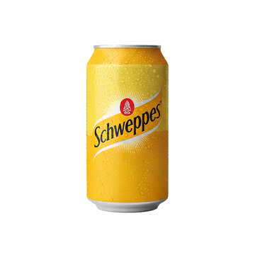 schweppes ginger ale can beverage with condensation