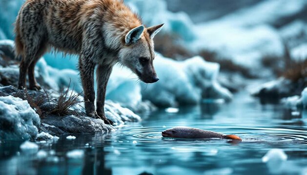 눈덮인 강가에서 하이에나가 만난 오아피쉬