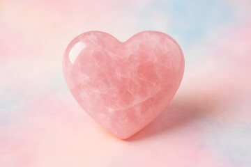 Obraz premium Rose Quartz Heart: A beautiful rose quartz heart rests gently, embodying love and serenity against a soft, pastel backdrop. Evoking emotions of peace and tranquility, the image radiates gentle energy.