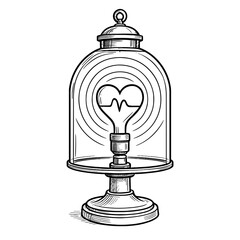 Obraz premium Heart-shaped light bulb under glass dome in minimal line art style 