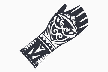 Bold Abstract Tribal Art Shape with Intricate Swirls on White Background