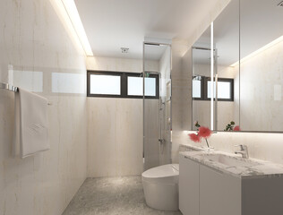 modern white bathroom with white tiles