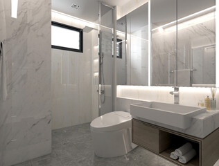 modern small bathroom with white tiles