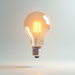 A single floating light bulb with glowing filament, isolated on white background, futuristic tech vibe, sci-fi aesthetic, crisp shadows
