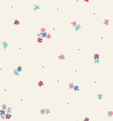 Ditsy multicolor cute and beautiful abstract pale yellow background seamless floral pattern