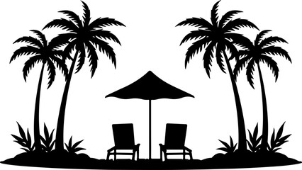 Obraz premium “Summer Escape: Palm Tree and Umbrella Vector Art”