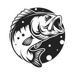 Detailed Black and White Trout Fish on White Background