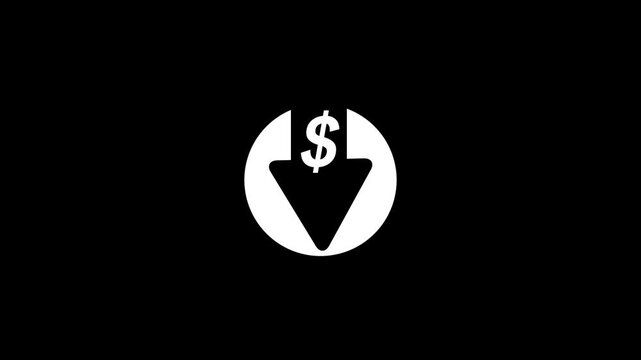 Money reduction icon. Dollar currency price drop concept. circle with down arrow moving animation.