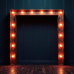 Dark, aged marquee letter frame, dimmed lights, red, light, cinema