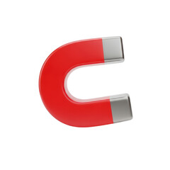 3d red magnet isolated on transparent background