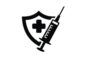 Medical Shield with Cross and Syringe. Vaccine Protection on white background