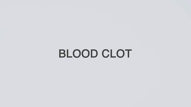 Blood clot word diagnosed with hand holding stethoscope on white background, representing thrombosis, embolism, stroke, deep vein thrombosis, and vascular health concept