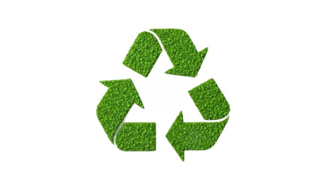 Green recycle symbol with grassy texture isolated PNG with Transparent Background