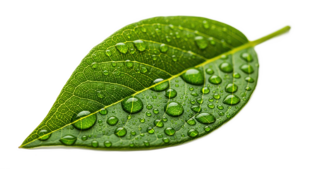 Fresh green leaf with water droplets isolated PNG with Transparent Background