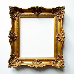 Intricate antique golden frame, white backdrop , object, baroque