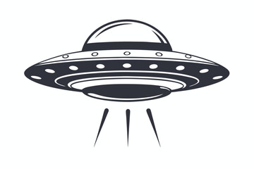 Isolated UFO icon with beam rays on white background, Scifi, Fantasy