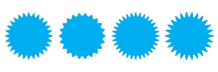 Blue colour multiple starburst on white background. Isolated discount coupon, sell icon, seal vector design. Set of blue starburst vector icon. EPS 10.