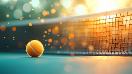 Tennis ball approaching the net outdoor court sports photography soft focus dynamic action scene