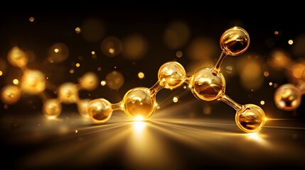 Golden molecular structure with glowing particles.