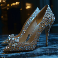 Gold Glitter Bow Heels