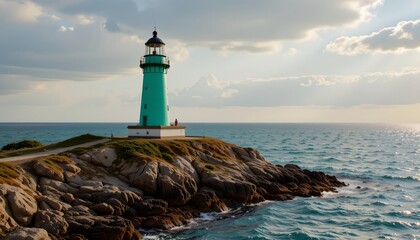 Naklejka premium Tranquil Solarpowered Lighthouse the Coast
