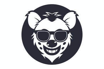 Cartoon Hyena Face Logo with Sunglasses on White Background