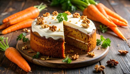 Delicious Carrot Cake with Cream Cheese Frosting and Walnuts