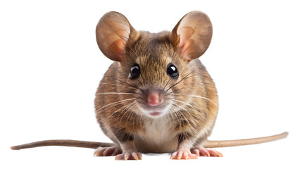 Cute Brown House Mouse Close Up Portrait on Transparent Background on white background