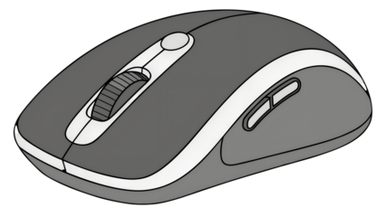 Gray Wireless Computer Mouse Illustration on Transparent Background on white background