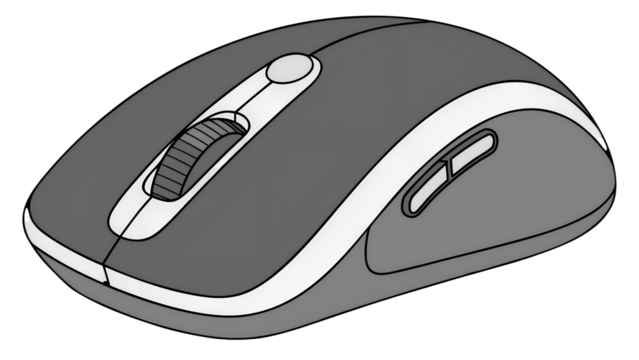 Gray Wireless Computer Mouse Illustration on Transparent Background on white background - Powered by Adobe