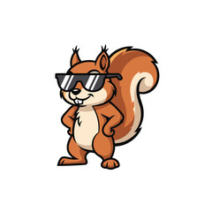 Cool Squirrel Mascot Wearing Sunglasses, Standing Confidently, Simple Vector Logo