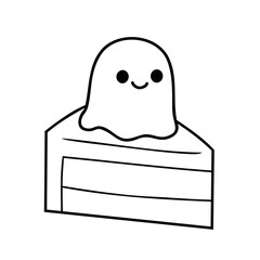 Cute ghost on cake slice, simple line art, playful design