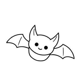 Cute bat illustration with simple lines and smiling face