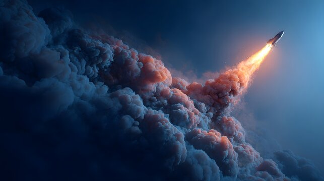 Rocket launch amidst a dramatic cloud of smoke. - Powered by Adobe