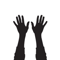 Silhouette of Two Hands Raised Up High in the Air on White Background Graphic Black Arms Reaching Upward Gesture Vector