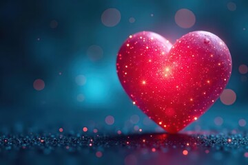 Glowing heart, azure background, bokeh effect, photography, digital art, picture