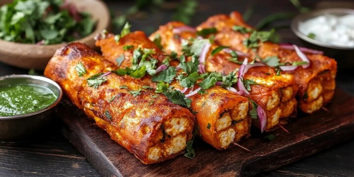 Highlighting the unique textures of paneer kathi rolls.