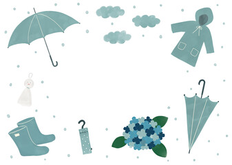 手描き水彩風雨の日イラストフレーム