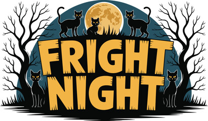 Fototapeta premium Fright Night with Black Cats and Full Moon Halloween, fright night, black cats, full