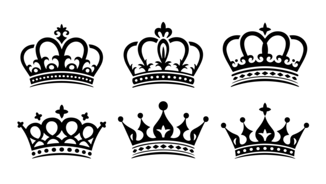 Elegant Crown Outlines Collection Royalty and Distinction Depicted in White Contours Against a Black Backdrop A Regal Aesthetic