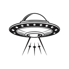 Classic Flying Saucer Silhouette with Retro UFO Design on White Background