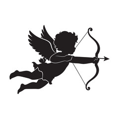 Silhouette of cupid with bow and arrow, isolated on white background, perfect for valentines day or any romantic occasion, vector illustration