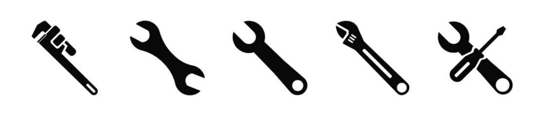 Wrench icon set. Set of tool, wrench and screwdriver symbol - Vector 