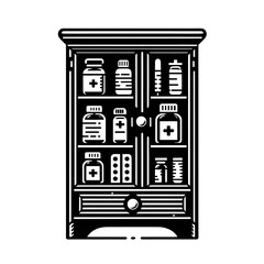 Medicine Cabinet with First Aid Supplies Illustration