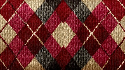 Seamless Argyle Pattern: Christmas Plaid Vector Graphic Background in Red and Beige with Dark Lines