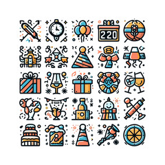 Fototapeta premium New Year Celebration Icons set