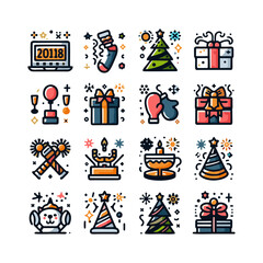 New Year Celebration Icons set