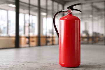Obraz premium A red fire extinguisher sits on a grey floor