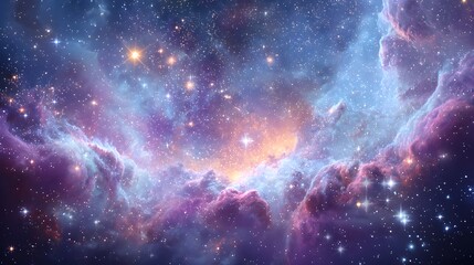 Naklejka premium Colorful nebulae with shimmering stars in deep space.