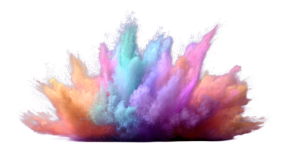 Colorful powder explosion, isolated on transparent background
